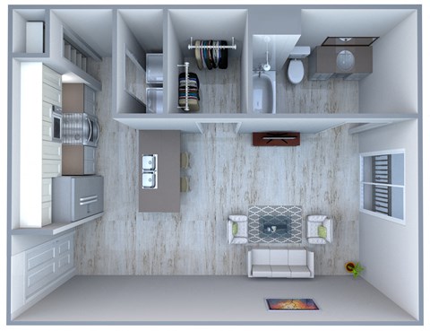 Floor plan for studio, 1 bath, 499 sqft